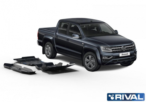 Sada ocelových krytů podvozku RIVAL, ocel 3mm - motor+chladič, převodovka+rozdělovací převodovka a nádrž Volkswagen Amarok 3,0 V6, r.v. 2016+