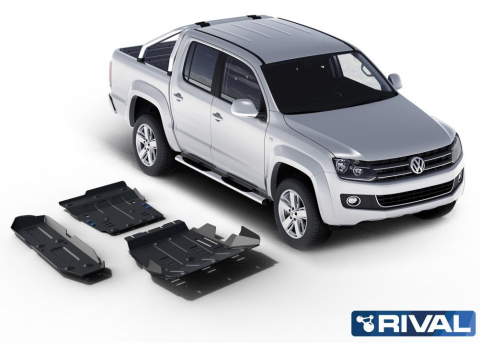 Sada ocelových krytů podvozku RIVAL, ocel 3mm - motor+chladič, převodovka+rozdělovací převodovka a nádrž Volkswagen Amarok , 2,0TDI, r.v. 2010-2016