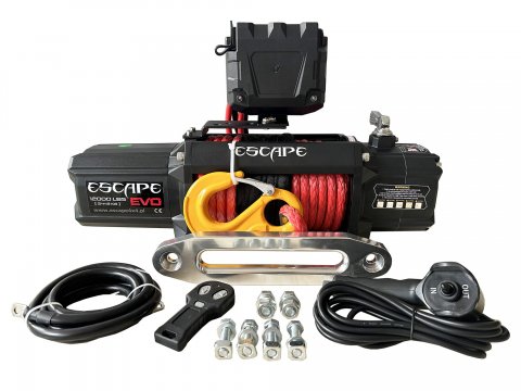 Naviják Escape EVO A12000 lbs [5443 kg] se syntetickým červeným lanem 10 mm 25 m + hák