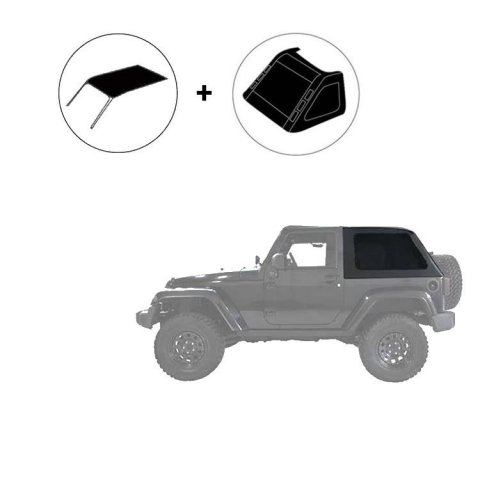 Plátěná střecha Fastback bez stojanu s průhlednými bočními okny pro Jeep Wrangler JK 2 Dveře 07-18