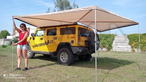 Expediční vějířová markýza FOX n auto - na stranu řidiče, délka 2,5 m barva písková, zelená nebo modrá
